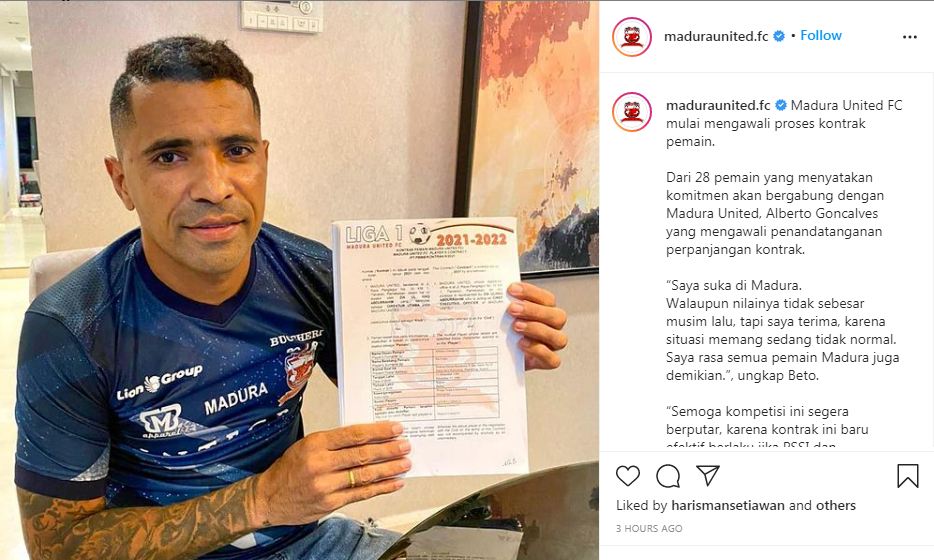 Striker Senior Madura United Memotivasi Pemain Muda via Media Sosial