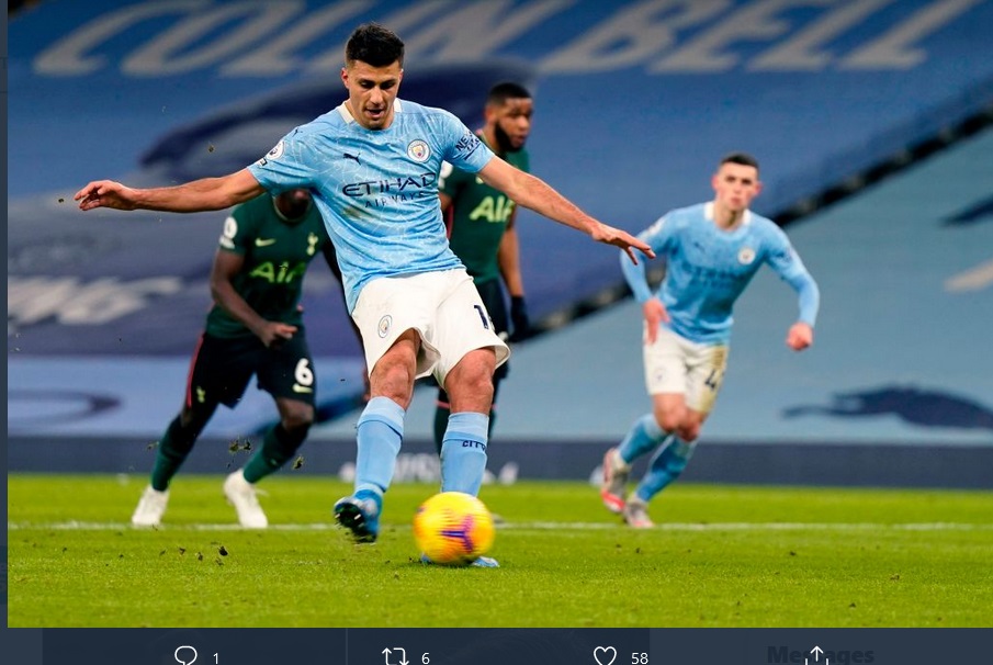 Hasil Manchester City vs Tottenham: Penalti Rodri Bawa The Citizens Unggul 1-0 di Babak Pertama