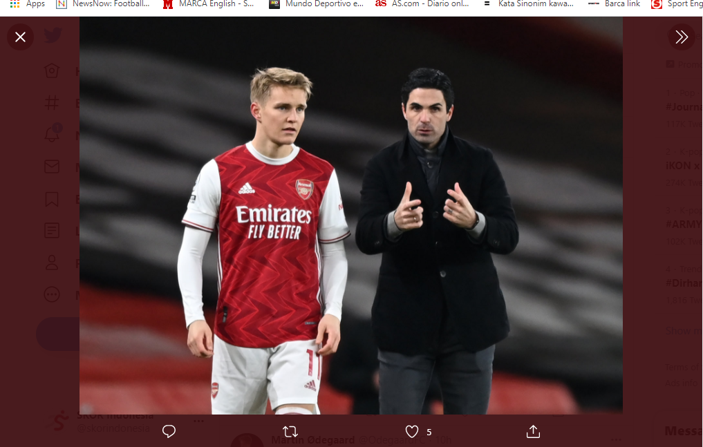 Pelatih Arsenal: Sikap Kepemimpinan Martin Odegaard Ada Sejak Pekan Pertama