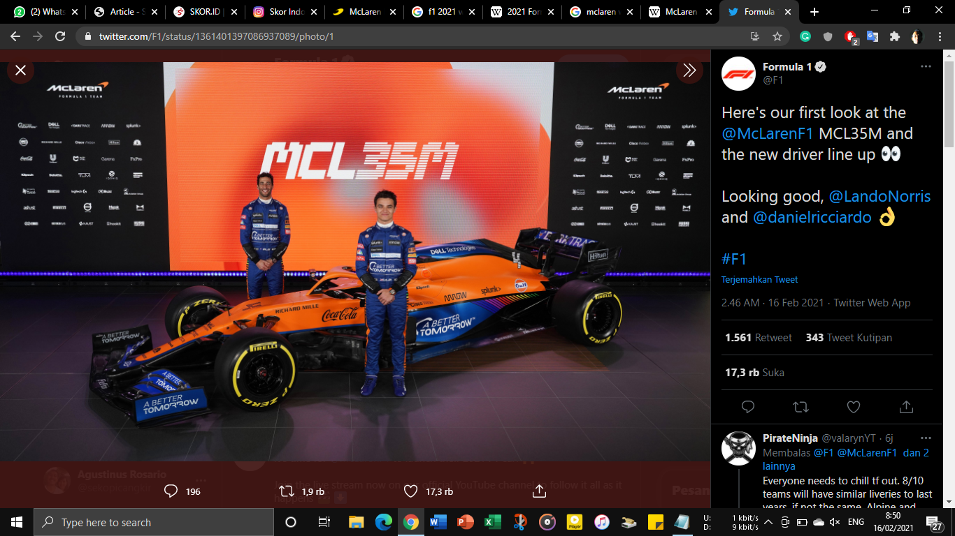 McLaren Resmi Perkenalkan MCL35M, Mobil Baru untuk Menghadapi F1 2021