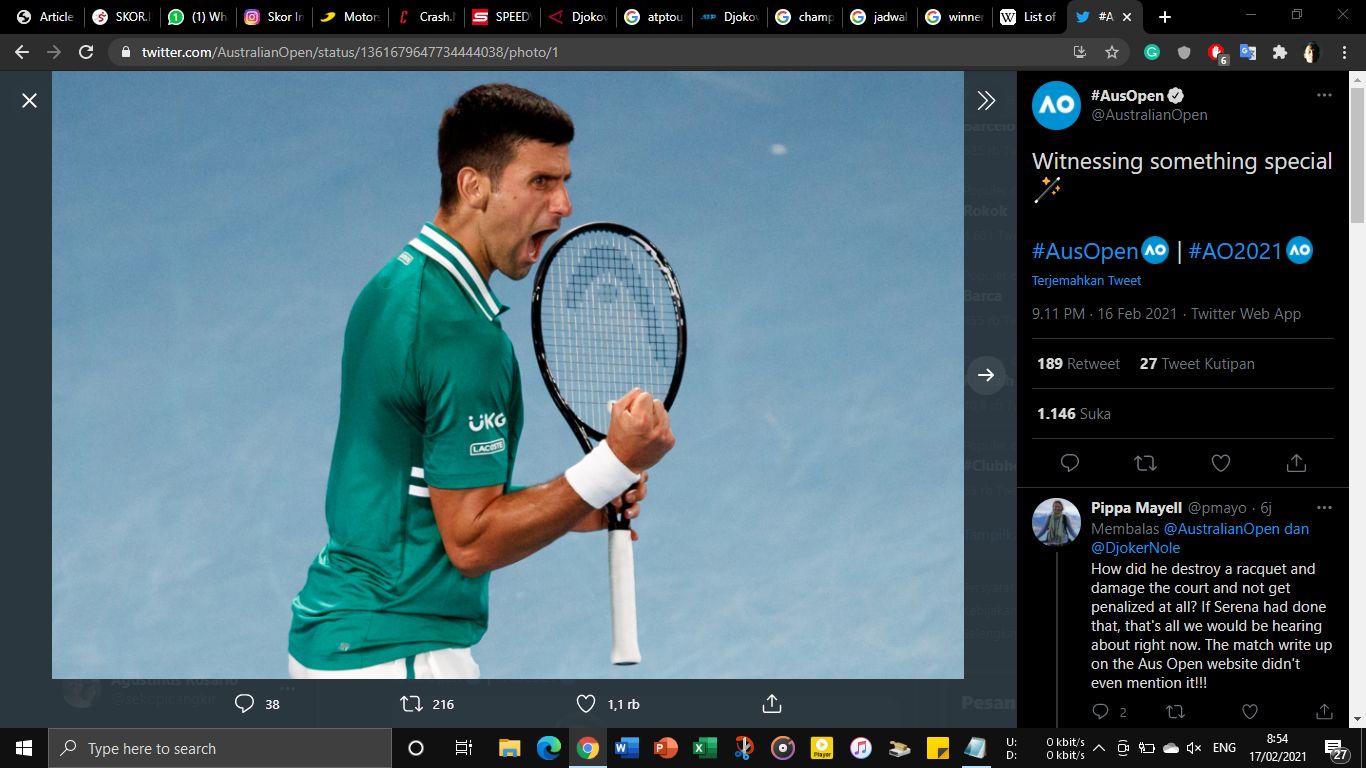 Australia Open 2021: Cedera Pulih, Novak Djokovic Antusias Tatap Final 