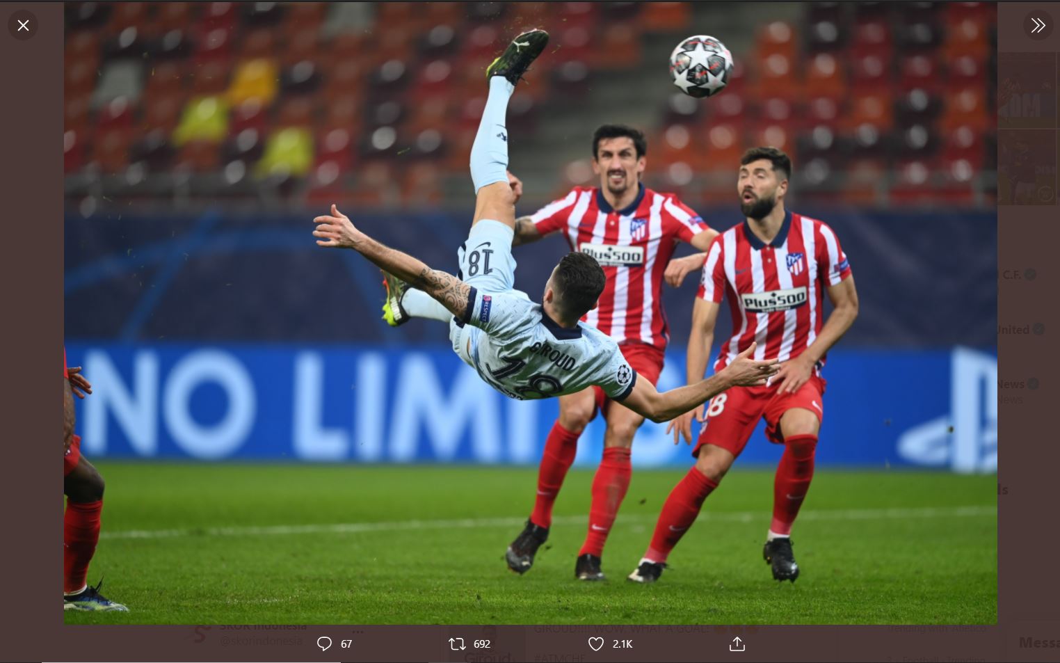 Hasil Atletico Madrid vs Chelsea: Gol Salto Olivier Giroud Menangkan The Blues