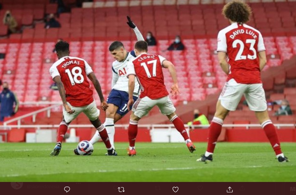 Hasil Arsenal vs Tottenham: Sihir Erik Lamela di Babak Pertama 1-1