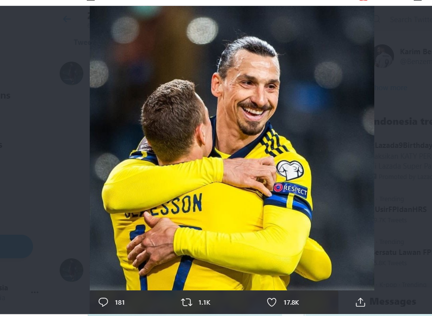 Zlatan Ibrahimovic Langsung Beri Kontribusi di Laga Comeback Timnas Swedia