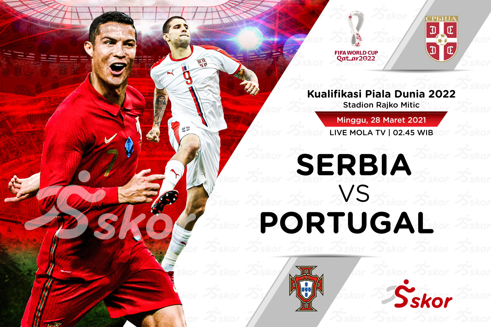 Link Live Streaming Kualifikasi Piala Dunia 2022: Serbia vs Portugal