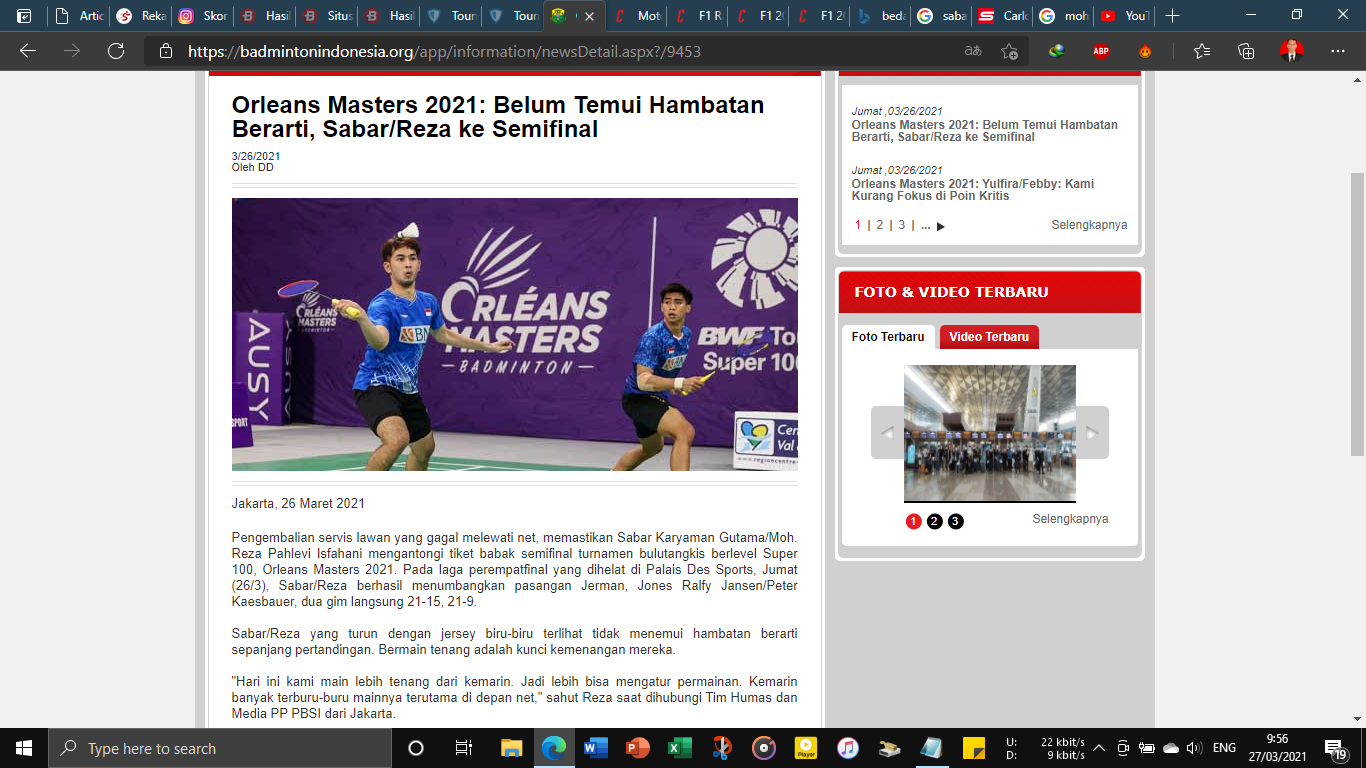 Orleans Masters 2021: Kalah, Sabar/Reza Sulit Keluar dari Tekanan