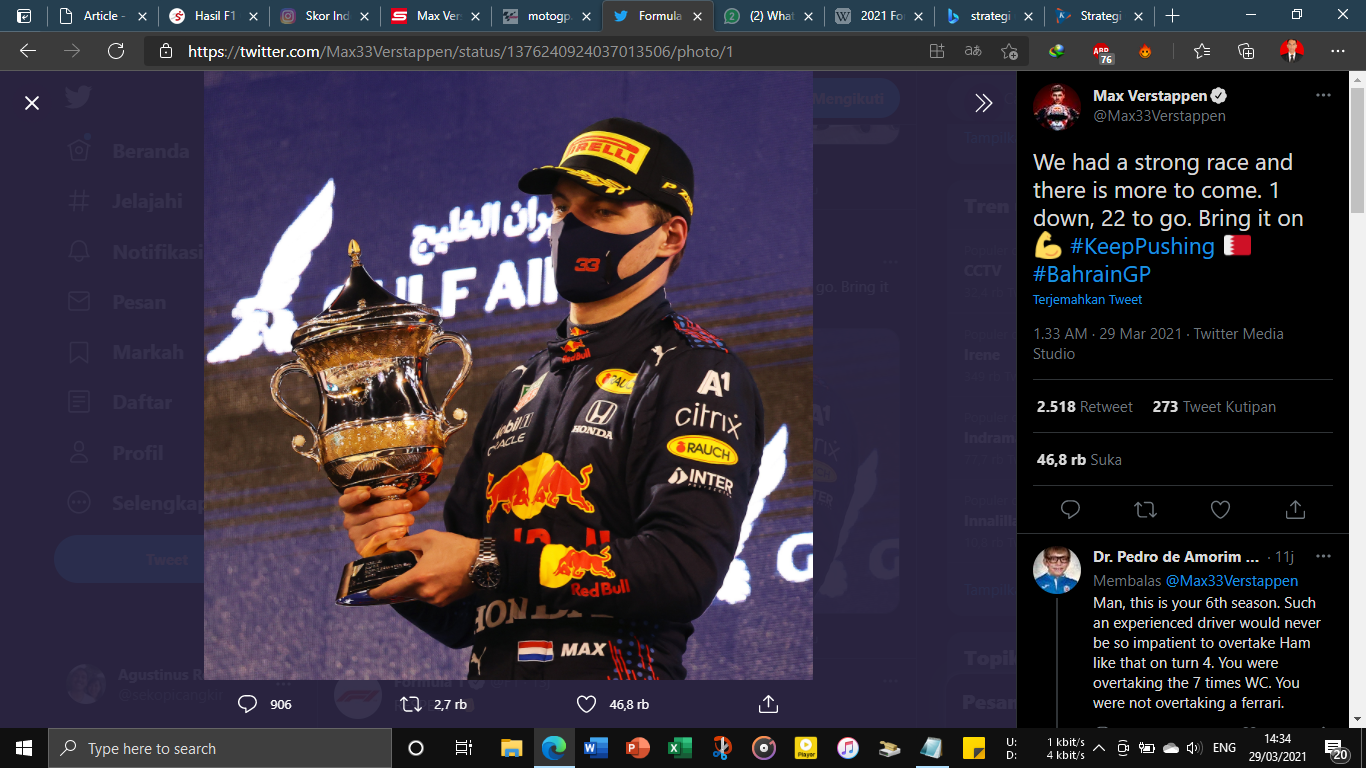 F1 GP Bahrain 2021: Biarkan Hamilton Menang, Max Verstappen Lebih Baik Dapat Penalti