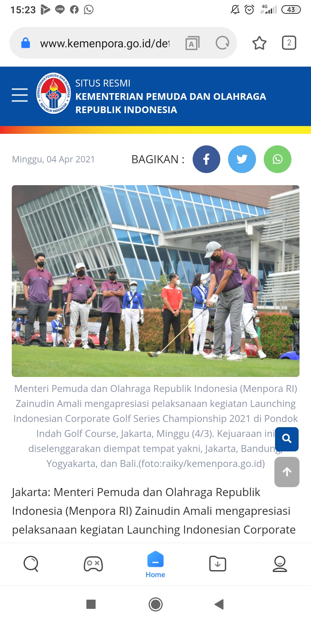 Menpora Zainudin Amali Apresiasi Indonesian Corporate Golf Series Championship 2021