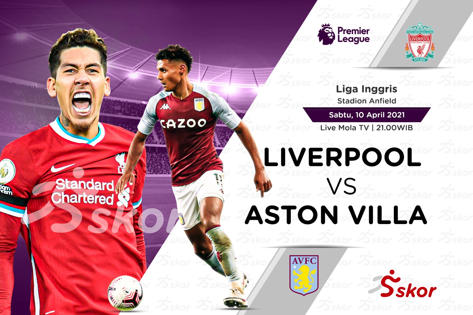 Link Live Streaming Liga Inggris: Liverpool vs Aston Villa