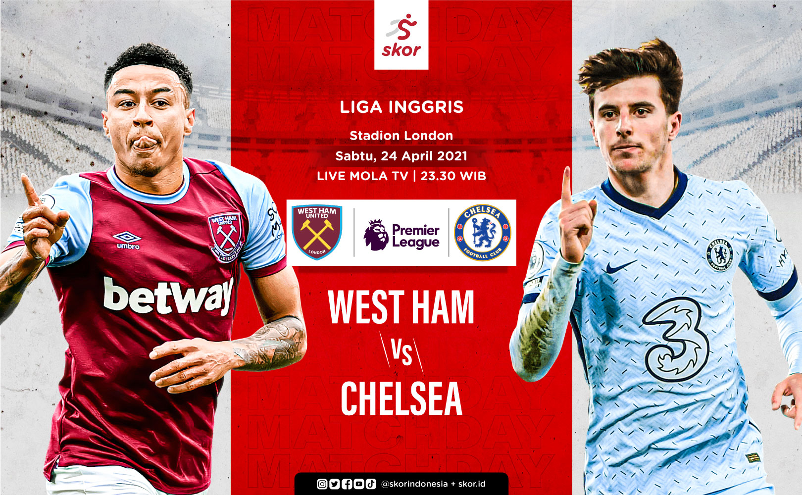 Link Live Streaming West Ham United vs Chelsea di Liga Inggris