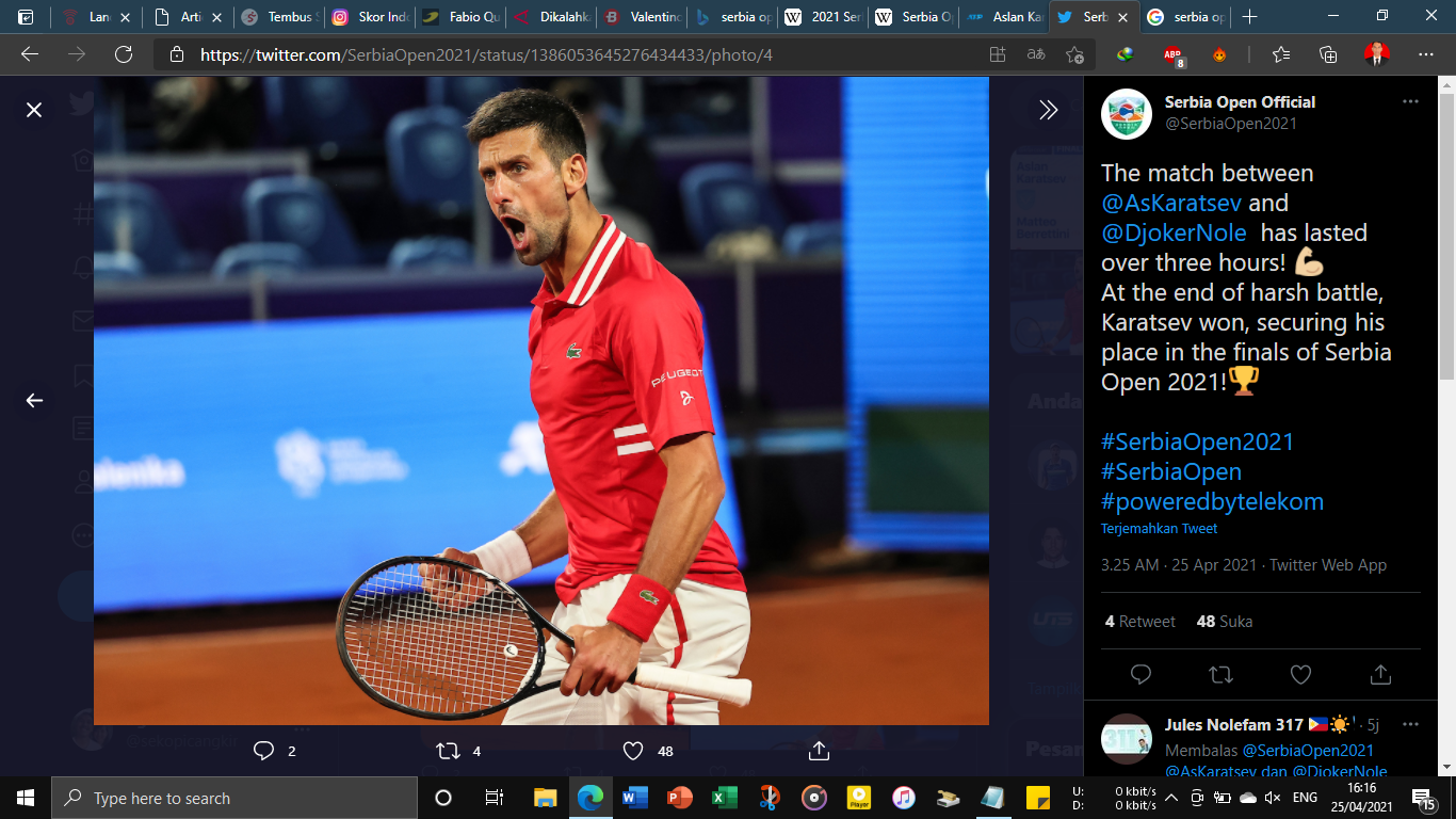 Luapan Kekecewaan Novak Djokovic usai Tersingkir dari Serbia Open 2021