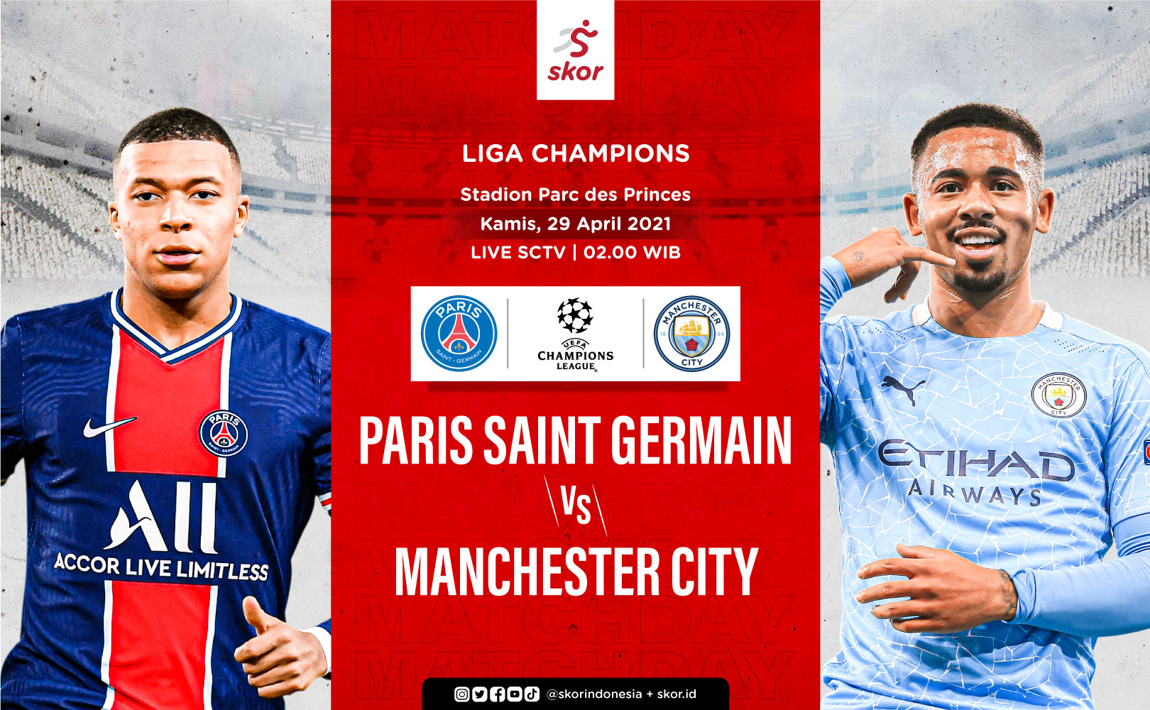Link Live Streaming Liga Champions: PSG vs Manchester City