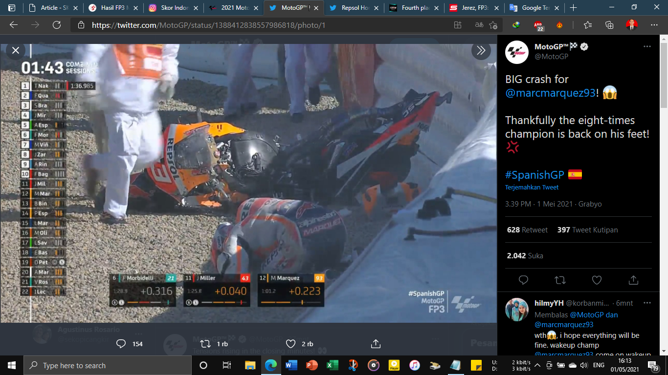 Kondisi Terkini Marc Marquez usai Crash Horor di FP3 MotoGP Spanyol 2021
