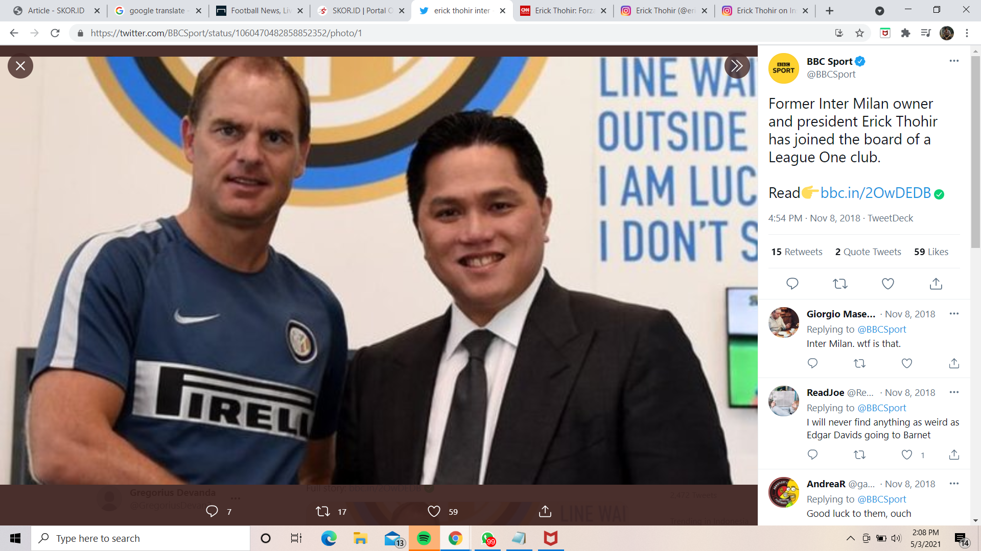 Inter Milan Juara, Erick Thohir Ucapkan Selamat