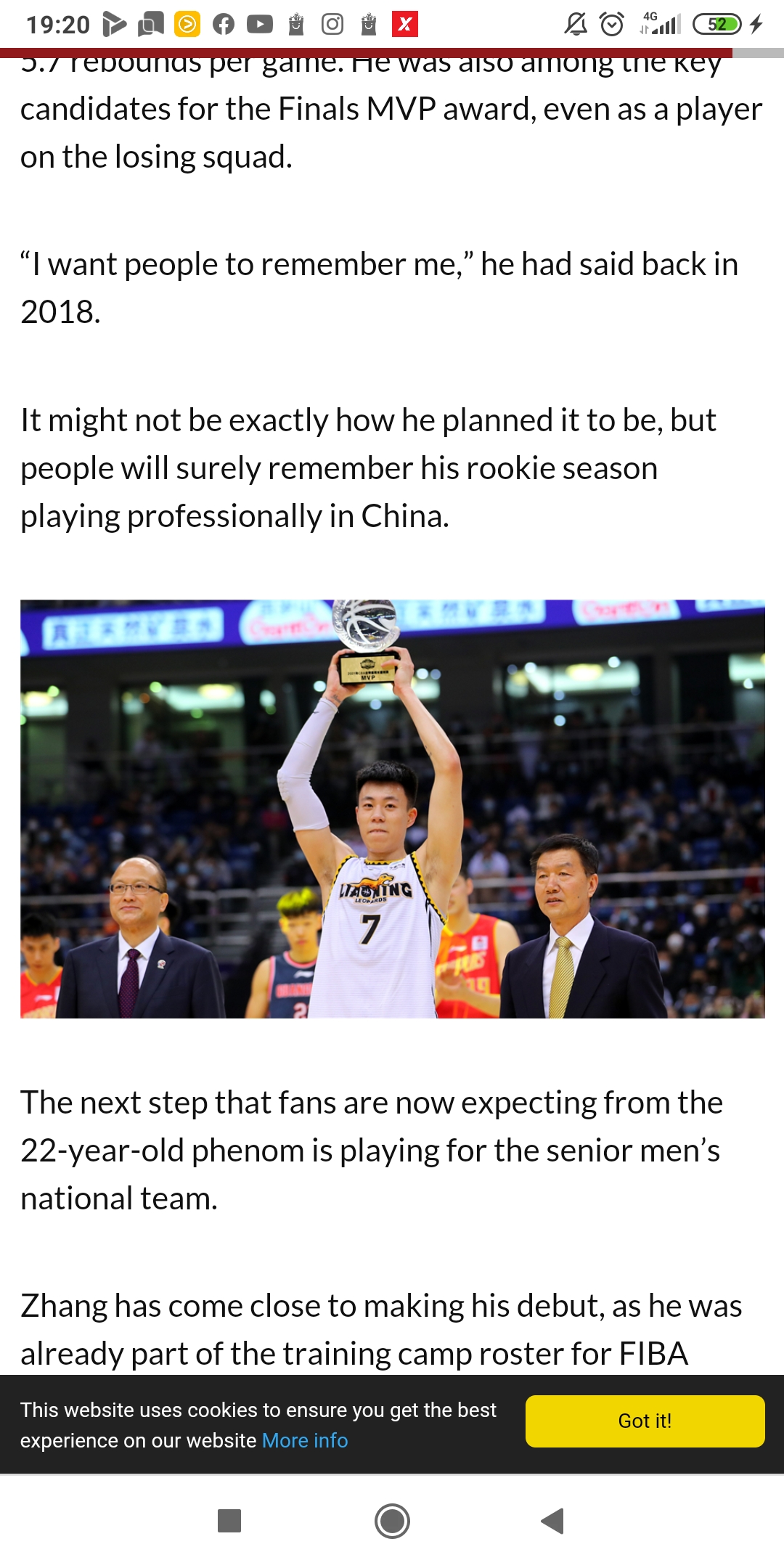 Zhang Zhenlin, Harapan Prestasi Timnas Basket Cina