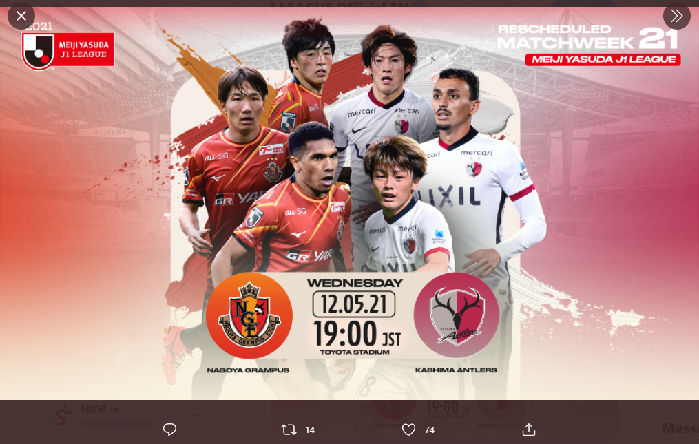 Preview J1 League Pekan Ke-20: Nagoya Grampus bertemu lawan Berat