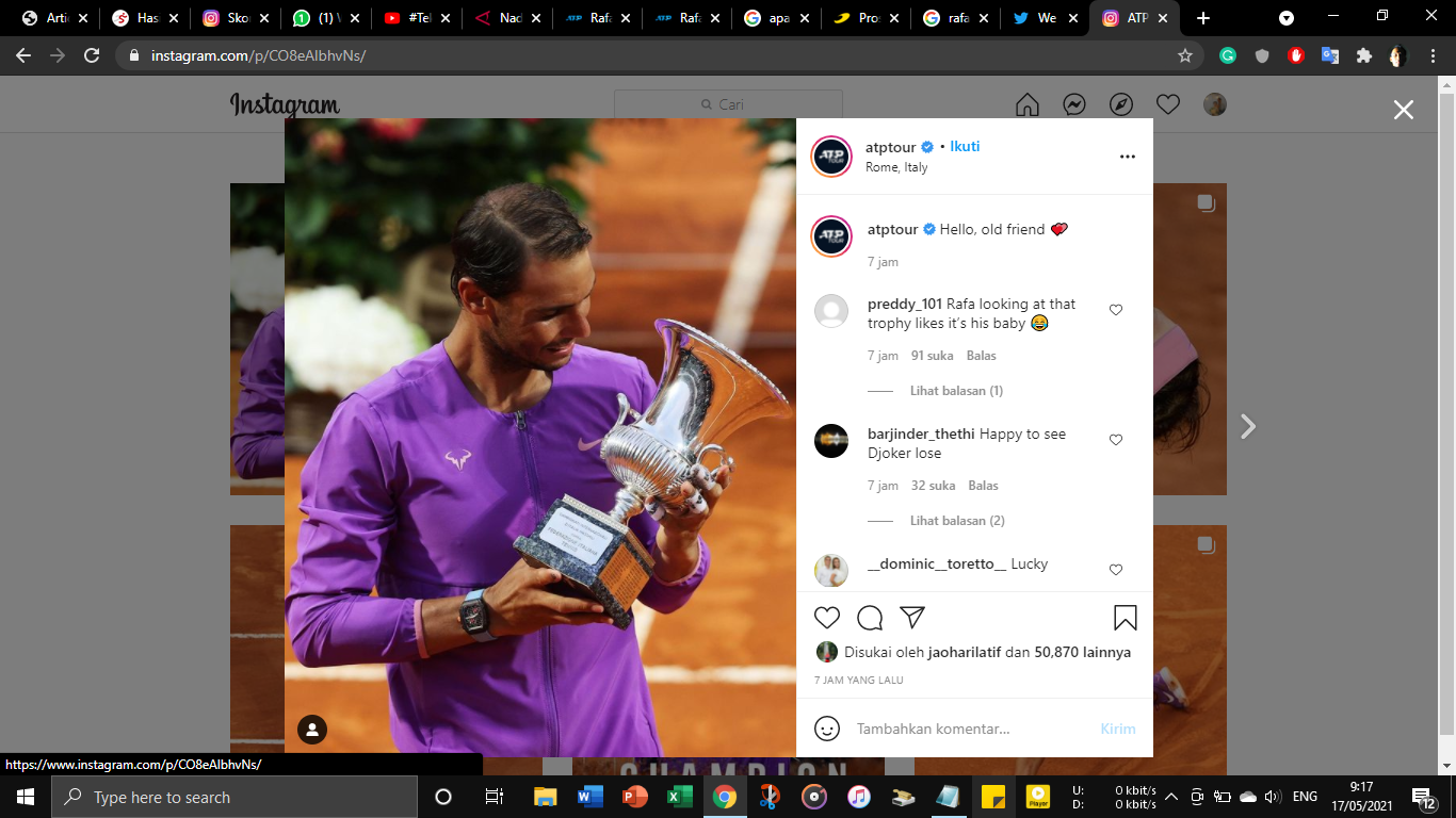 Kandaskan Novak Djokovic, Rafael Nadal Sabet Gelar Italian Open ke-10