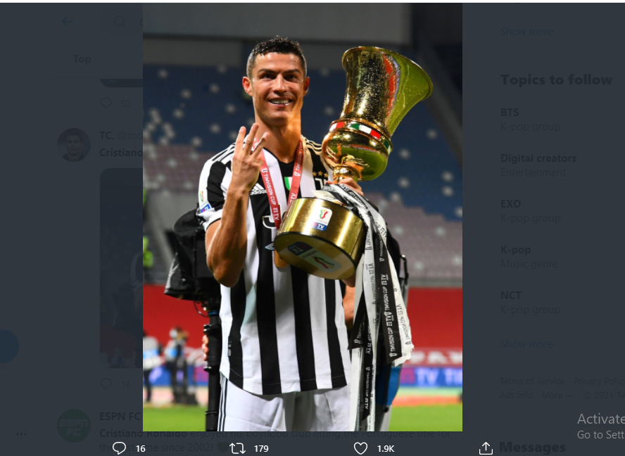 Juventus Juara Coppa Italia, Koleksi Trofi Domestik Cristiano Ronaldo Makin Lengkap
