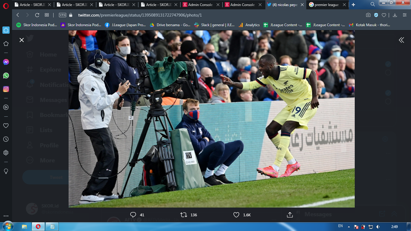 Crystal Palace vs Arsenal: Cetak 2 Gol, Nicolas Pepe Disanjung Mikel Arteta