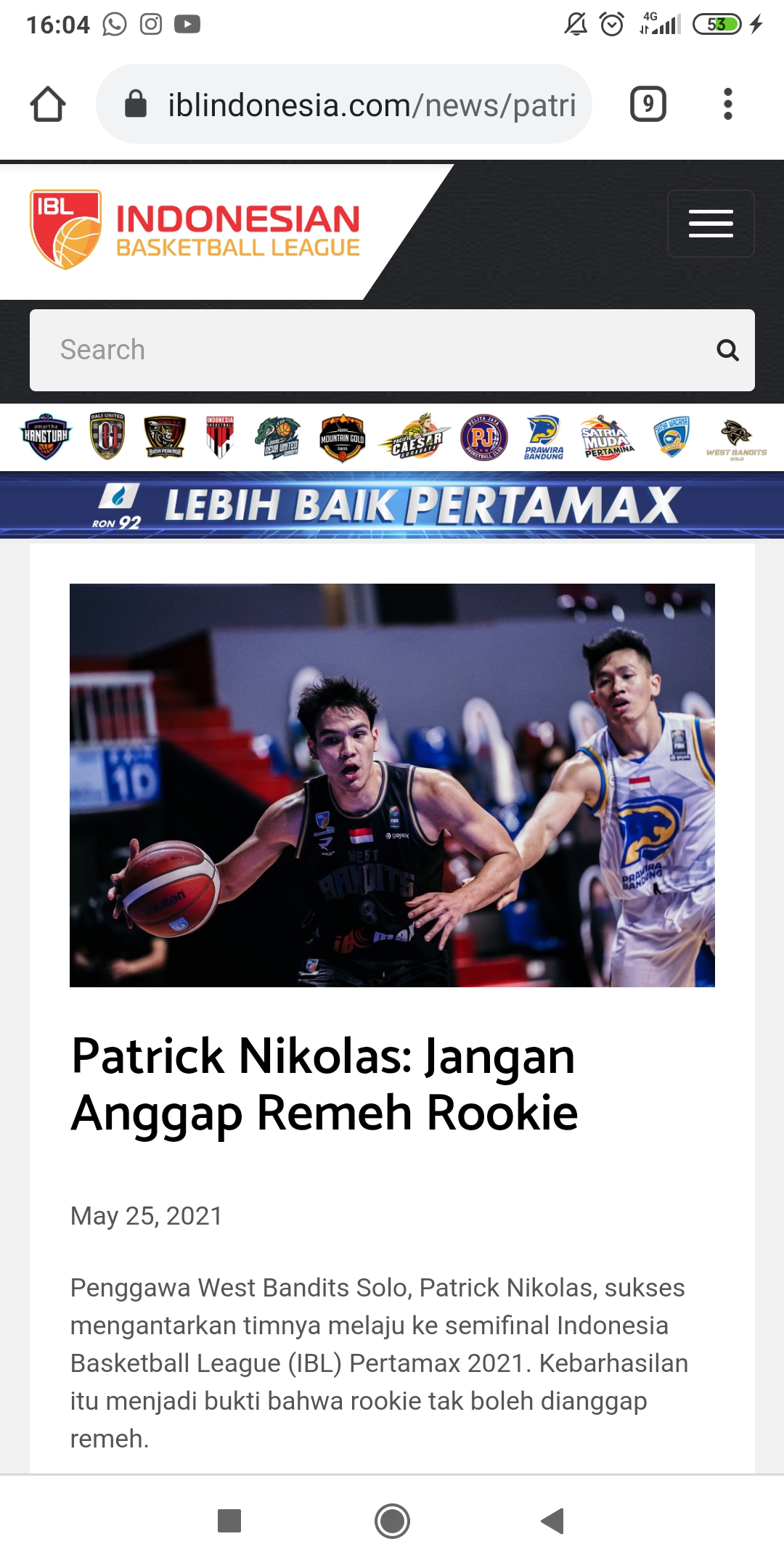 Pemain West Bandits Solo Tak Ingin Rookie di IBL 2021 Dianggap Remeh