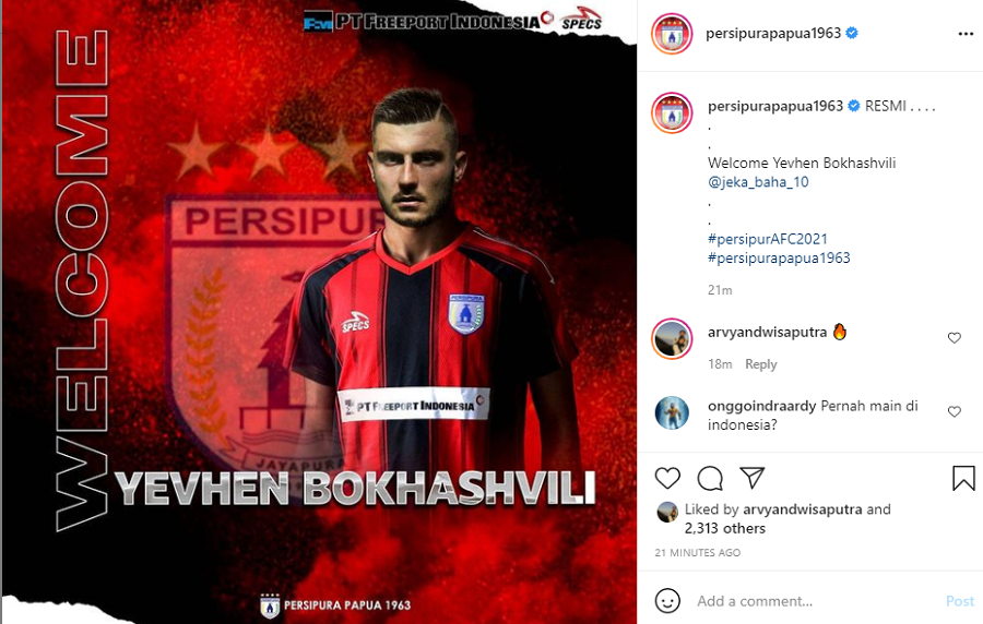 Persipura Resmi Ikat Mantan Striker PS Sleman, Yevhen Bokhashvili