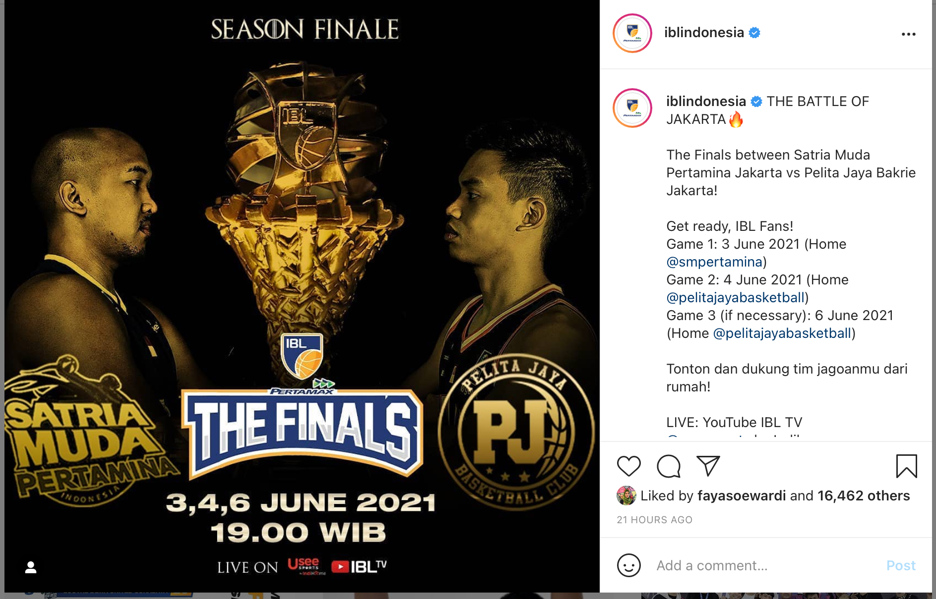Link Live Streaming Gim 1 Final IBL 2021: Satria Muda vs Pelita Jaya