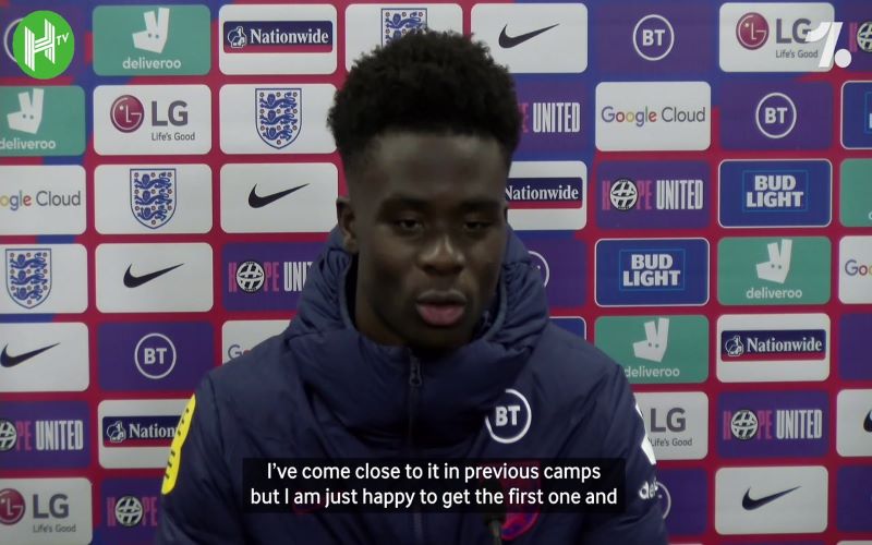 VIDEO: Bukayo Saka Semringah Buka Keran Gol di Timnas Inggris