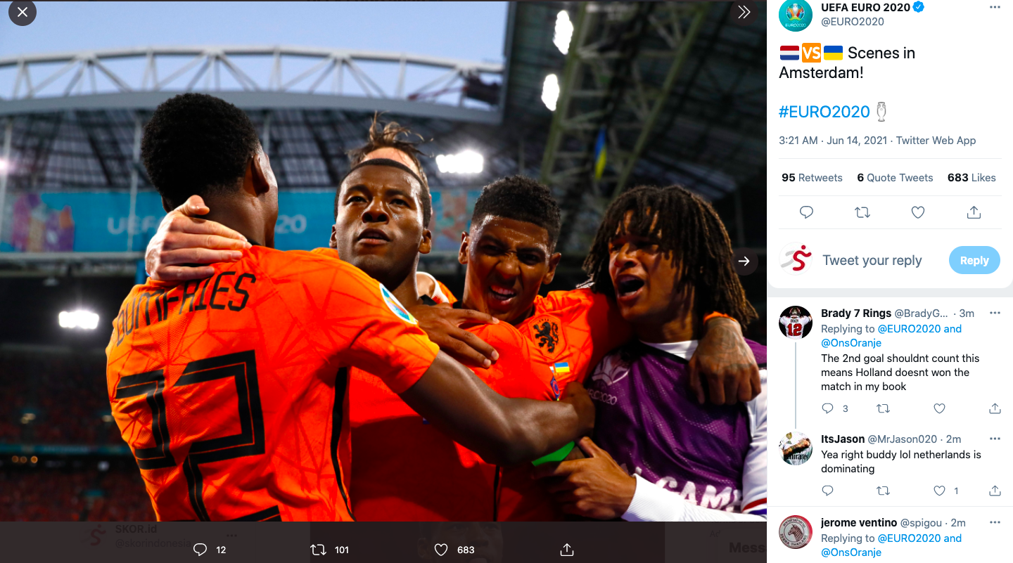 Hasil Belanda vs Ukraina di Piala Eropa 2020: Der Oranje Menang Tipis