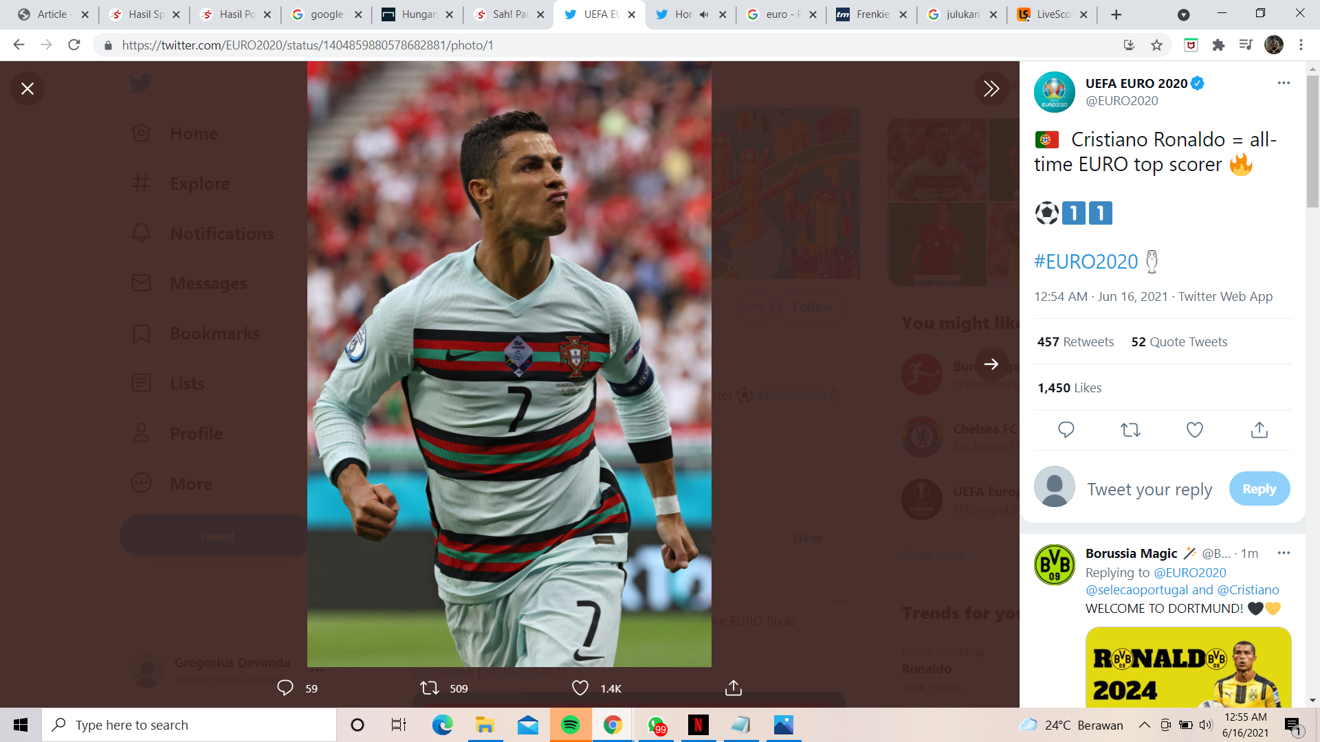 Hasil Hungaria vs Portugal di Piala Eropa 2020: Cristiano Ronaldo Cetak 2 Gol, Patahkan Rekor Platini