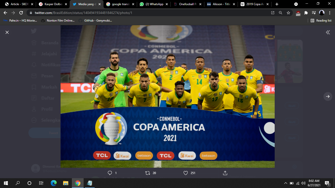 Link Live Streaming Brasil vs Cile di Copa America 2021