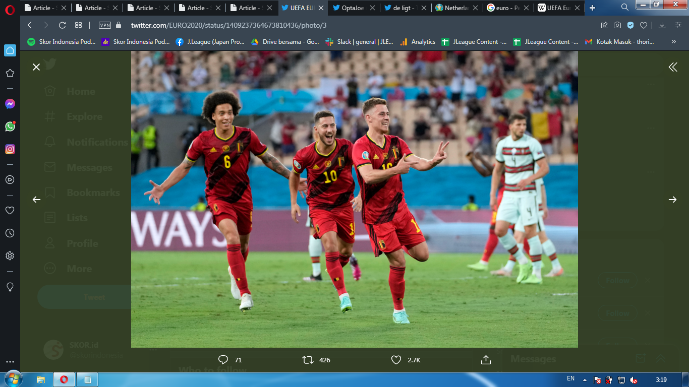 Hasil Belgia vs Portugal di Piala Eropa 2020: Juara Bertahan Tumbang, Belgia Tantang Italia di 8 Besar