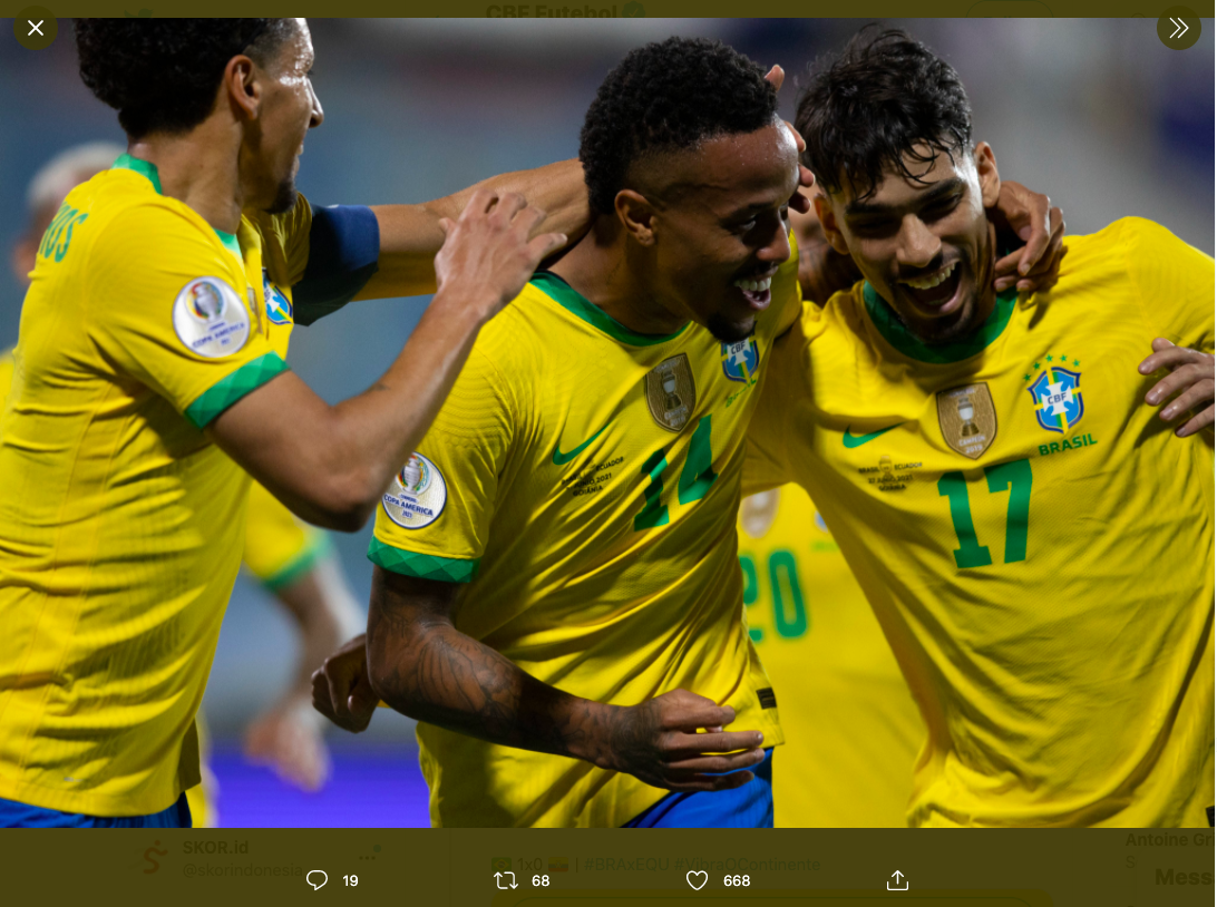 Hasil Brasil vs Ekuador di Copa America 2021: Selecao Tetap Lolos meski Hanya Bermain Imbang