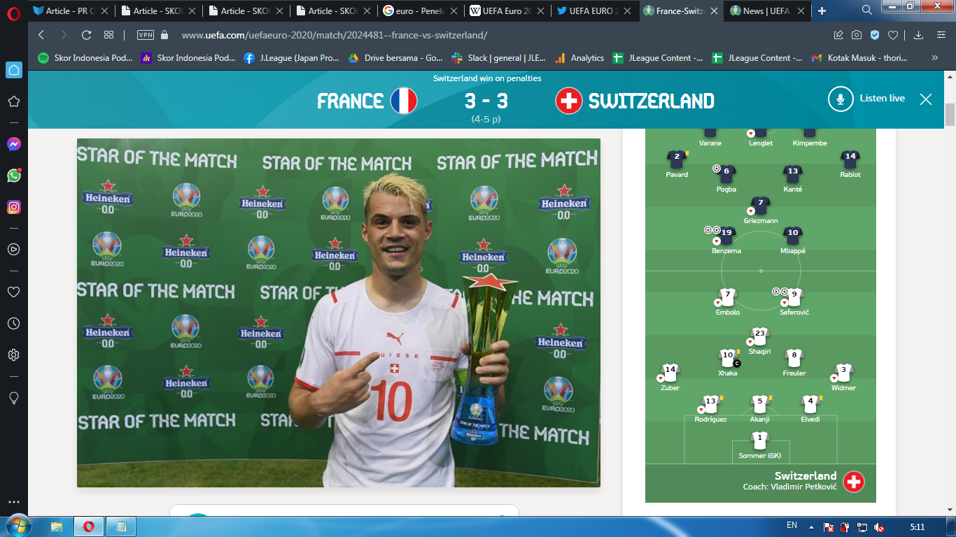 Man of the Match Piala Eropa 2020 - Prancis vs Swiss: Granit Xhaka