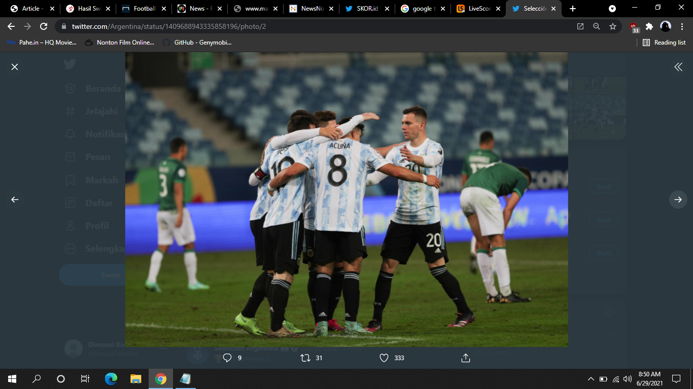 Link Live Streaming Argentina vs Ekuador di Copa America 2021