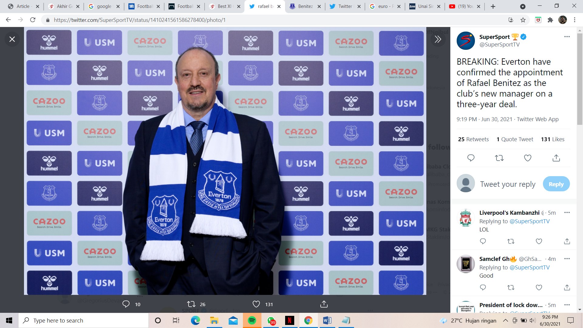 VIDEO: Momen Canggung Rafael Benitez di Sesi Latihan Perdana Everton