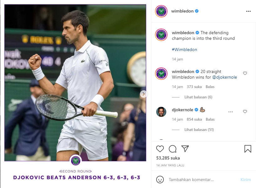 Wimbledon 2021: Punya Energi Serigala, Novak Djokovic Melaju ke Babak Keempat
