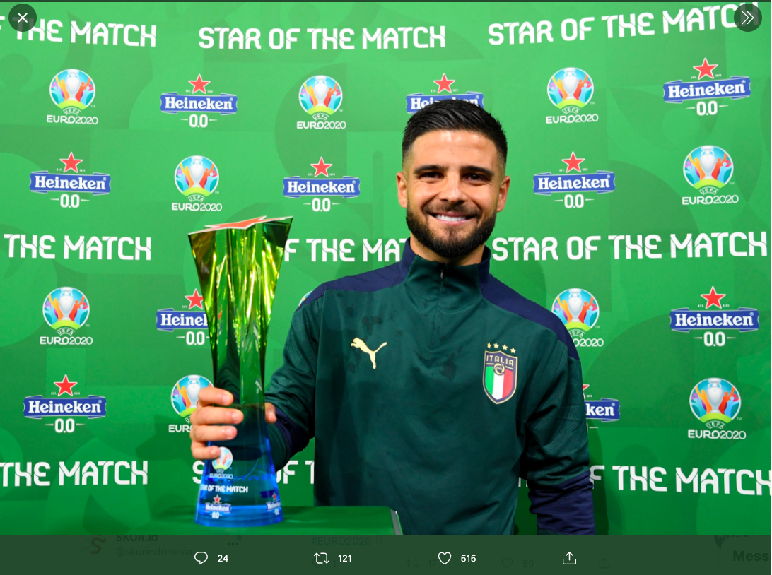 Man of the Match Piala Eropa 2020 - Belgia vs Italia: Lorenzo Insigne