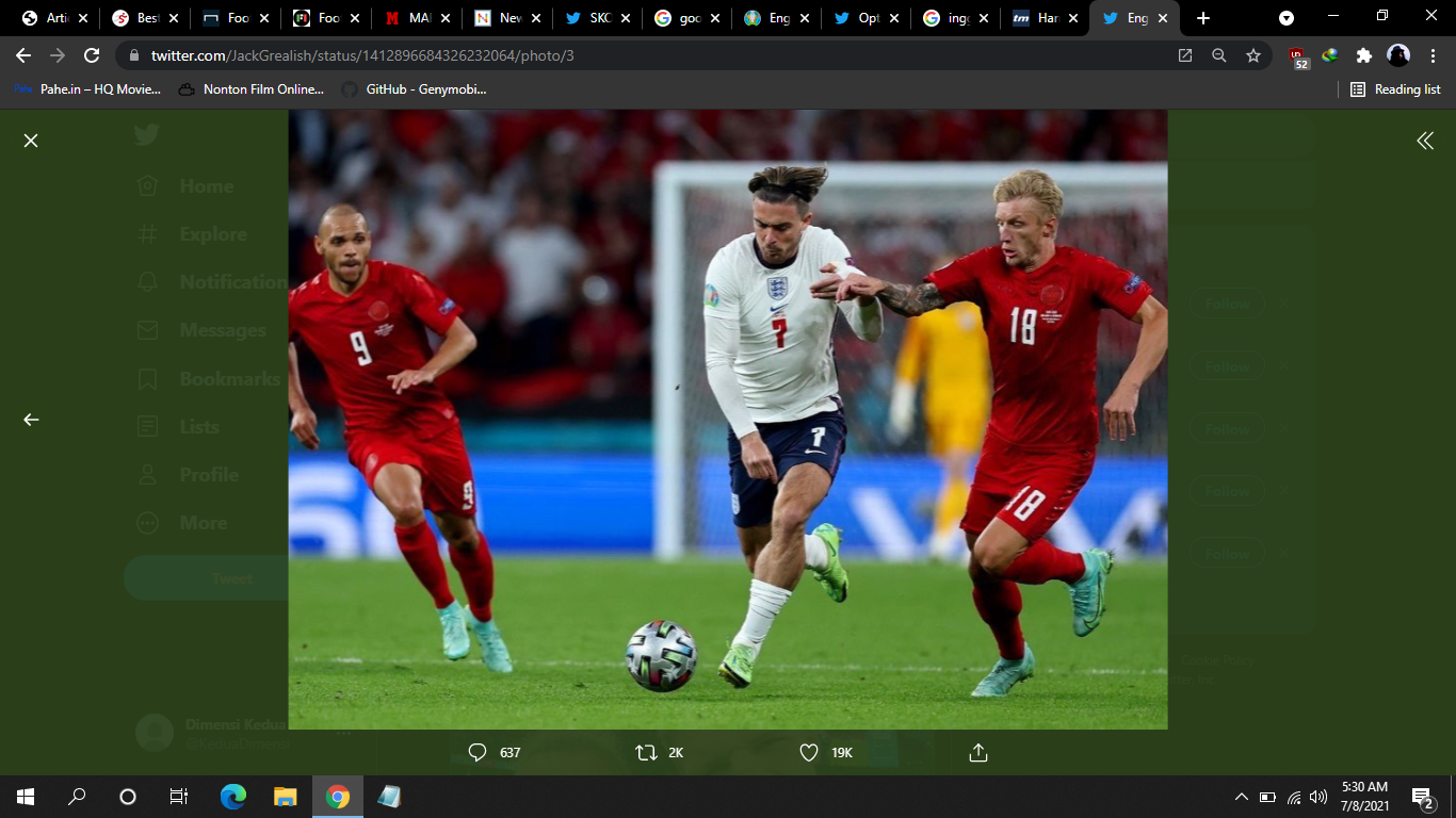 Catatan Menarik Jack Grealish pada Laga Inggris vs Denmark di Euro 2020
