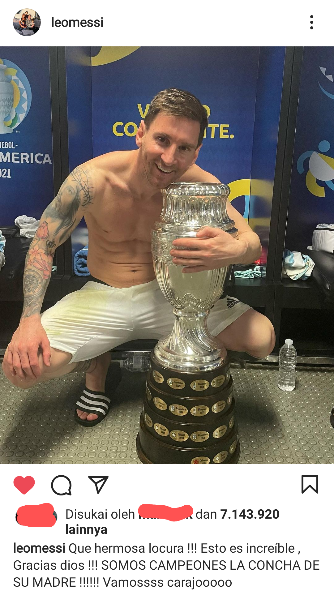Foto Lionel Messi Pegang Trofi Copa America Kalahkan Rekor Ronaldo di Instagram