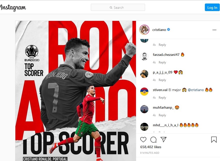 Melalui Instagram, Cristiano Ronaldo Ucapkan Terima Kasih atas Gelar Top Skor Euro 2020