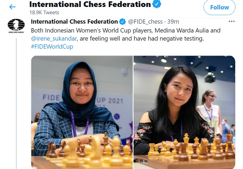 Piala Dunia Catur 2021: Irene Kharisma Sukandar dan Medina Warda Aulia Memutuskan untuk Mundur