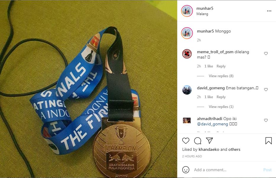Eks Bek PSM Makassar Lelang Medali Emas Piala Indonesia 2018