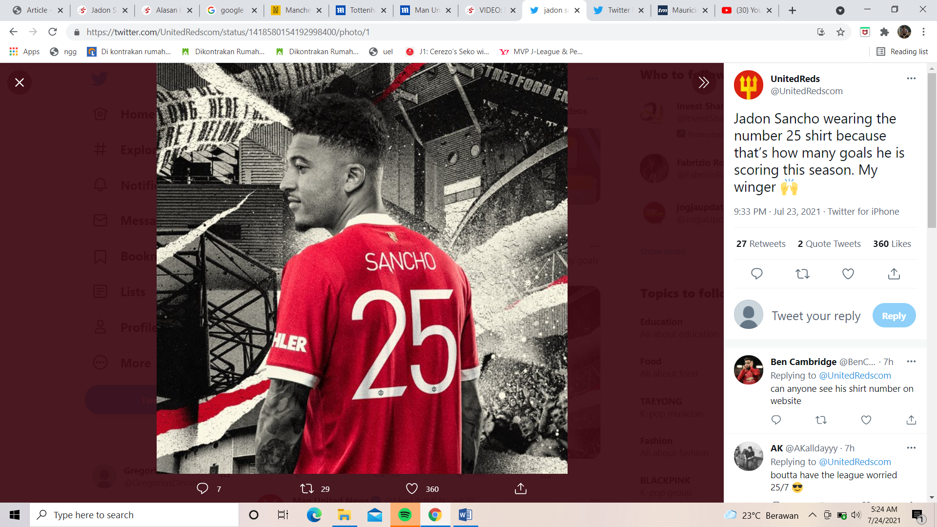 Pilih Nomor 25 di Manchester United, Jadon Sancho Diyakini Terinspirasi dari Ivan Zamorano