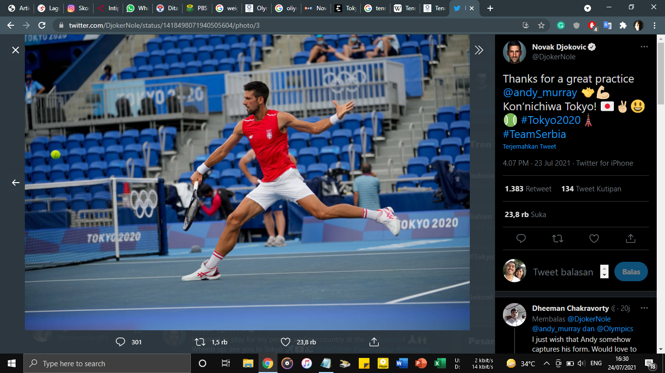 Olimpiade Tokyo 2020: Petik Kemenangan Perdana, Novak Djokovic Makin Dekat dengan Golden Slam