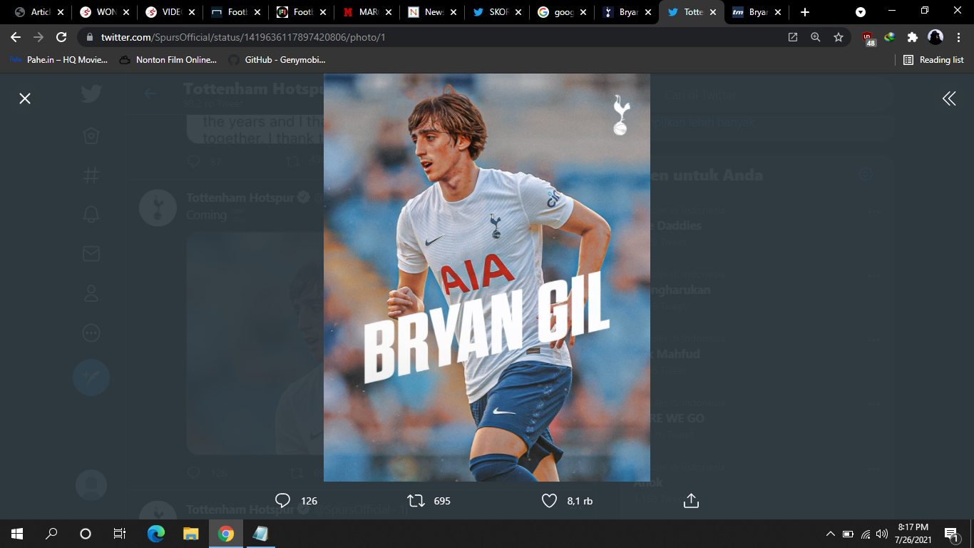 Tottenham Hotspur Resmi Datangkan Bryan Gil dari Sevilla