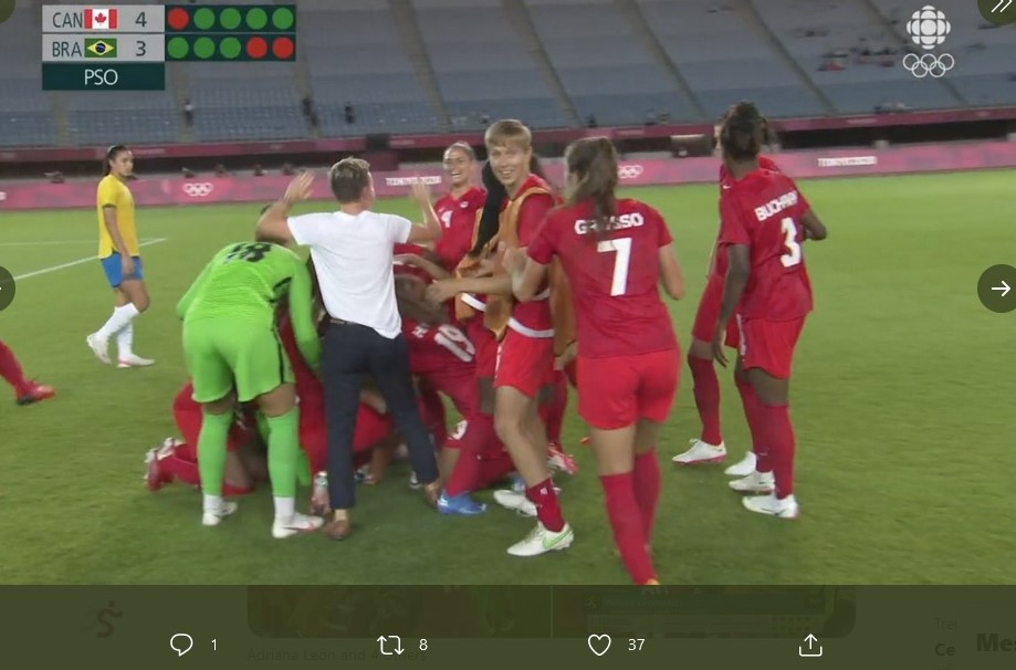 Hasil Sepak Bola Putri Olimpiade Tokyo: Kanada Singkirkan Brasil lewat Adu Penalti 4-3