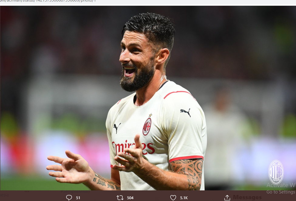 Olivier Giroud Cetak Gol Perdana, AC Milan Sebut Lumayan 