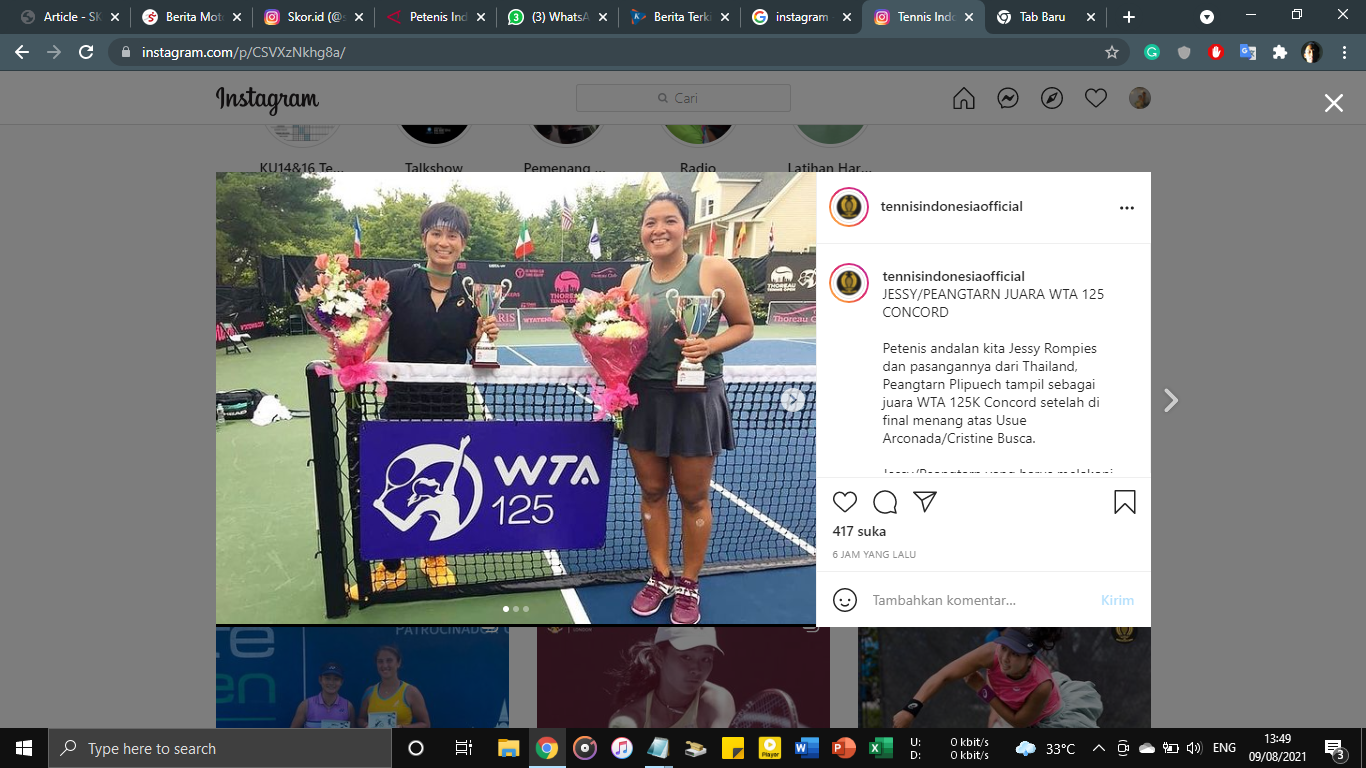 Petenis Indonesia Jadi Kampiun di Turnamen WTA, Pertama sejak 2003