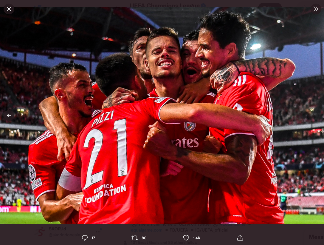 Hasil Liga Champions, Kamis (19/8/2021): Benfica, Young Boys, dan Malmo Raih Kemenangan