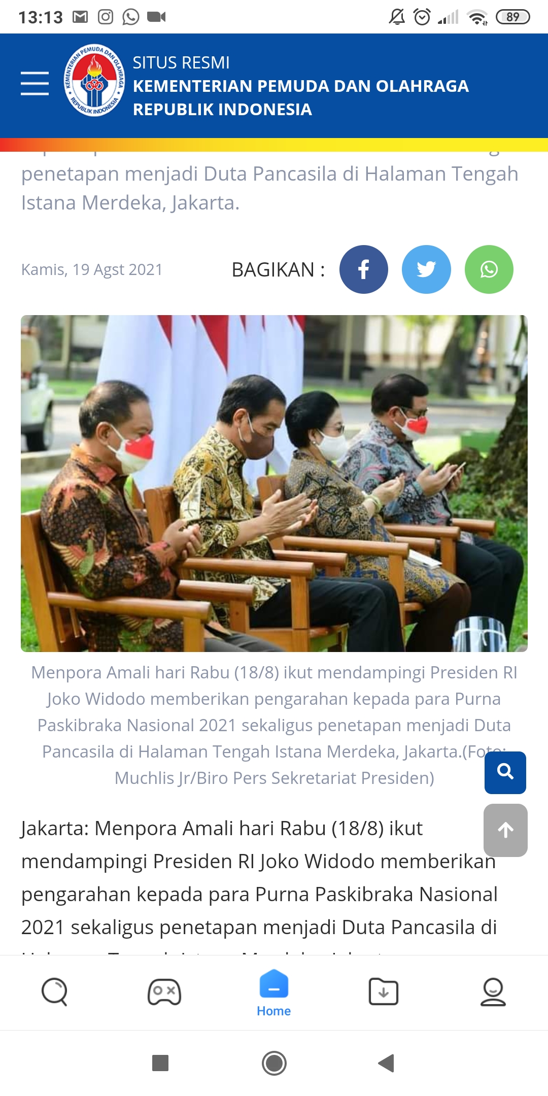 Menpora Dampingi Presiden Jokowi Tetapkan Purna Paskibraka Nasional Jadi Duta Pancasila